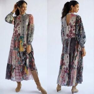 Anthropologie Geisha Designs Patchwork Printed Dress Size Estimated Large